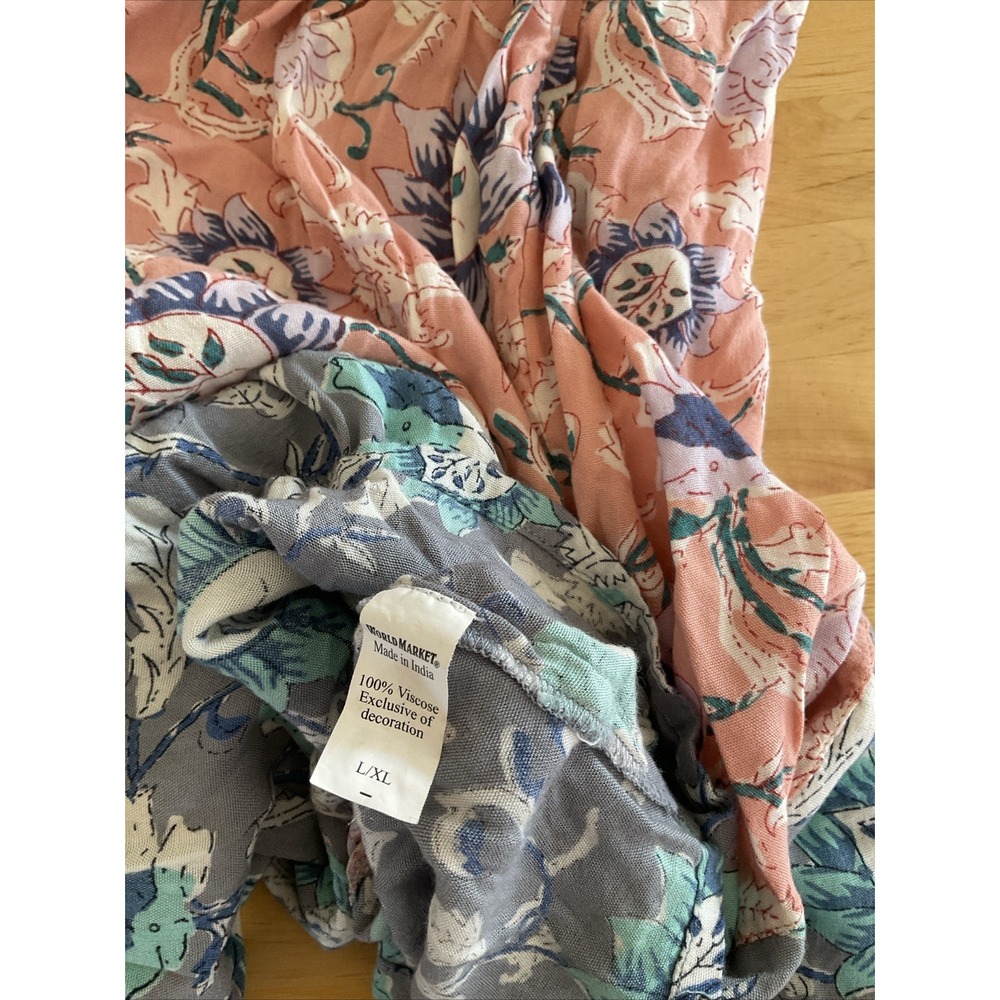 World Market Pink Floral Boho Maxi Dress L/XL Viscose Tassel Kaftan Festival - Picture 7 of 8
